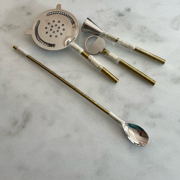 Other - Unused Two Tone Bar Set - Brass and Silver